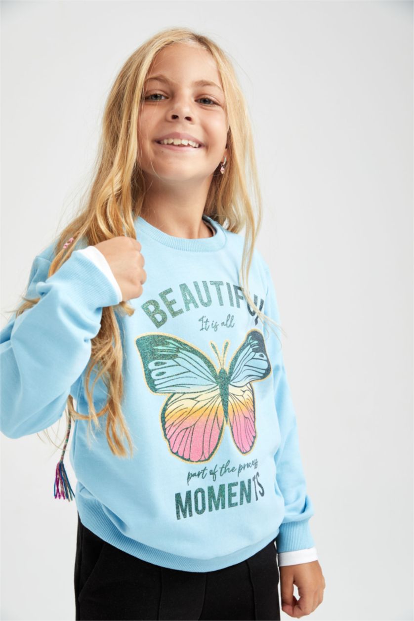 GIRLS & TEENS Blue Regular Fit Crew Neck Sweatshirt