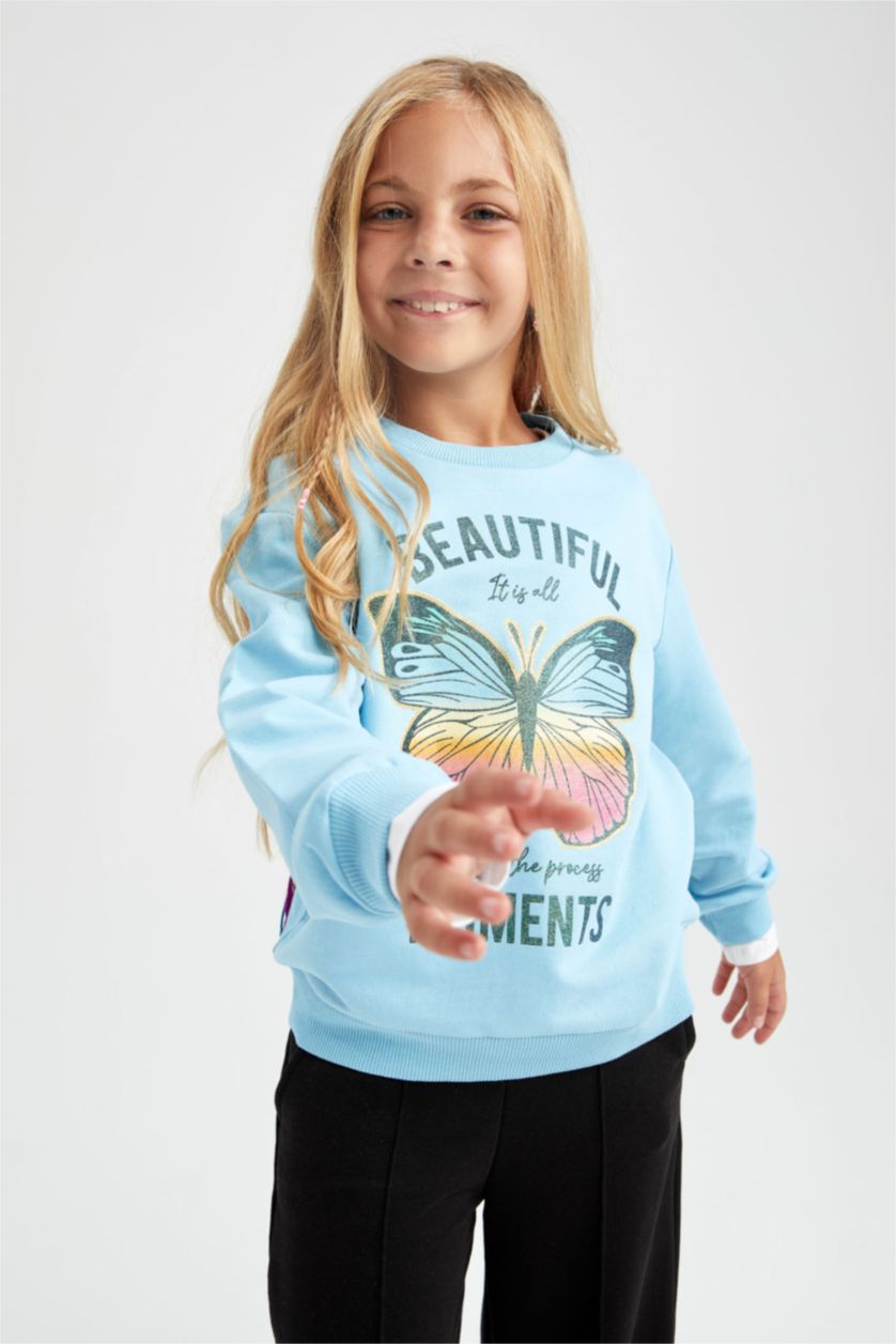 GIRLS & TEENS Blue Regular Fit Crew Neck Sweatshirt