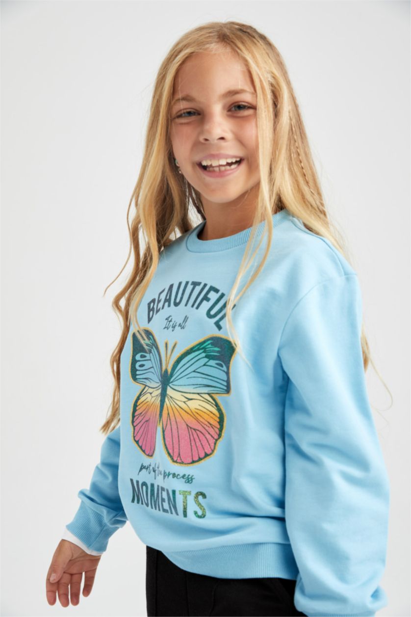 GIRLS & TEENS Blue Regular Fit Crew Neck Sweatshirt