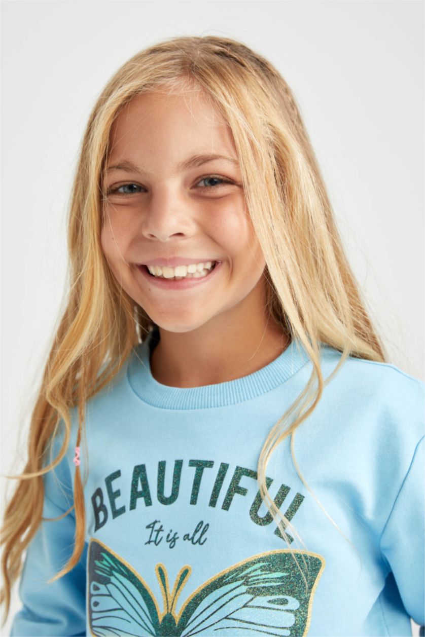 GIRLS & TEENS Blue Regular Fit Crew Neck Sweatshirt