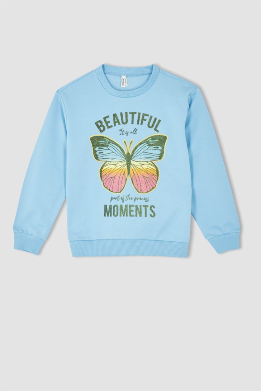 GIRLS & TEENS Blue Regular Fit Crew Neck Sweatshirt