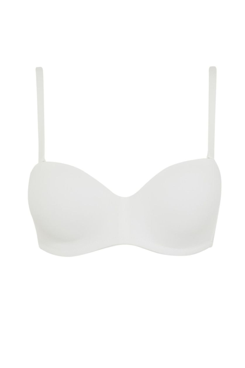 Kadın Ekru Boş Kap Toparlayıcı Dolgusuz Straplez Basic Düz Bra-Fall in Love