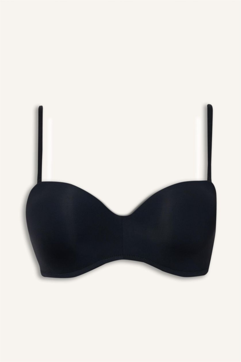 Kadın Siyah Micro Kaplı Yarım Dolgulu Balenli Straplez Sütyen	