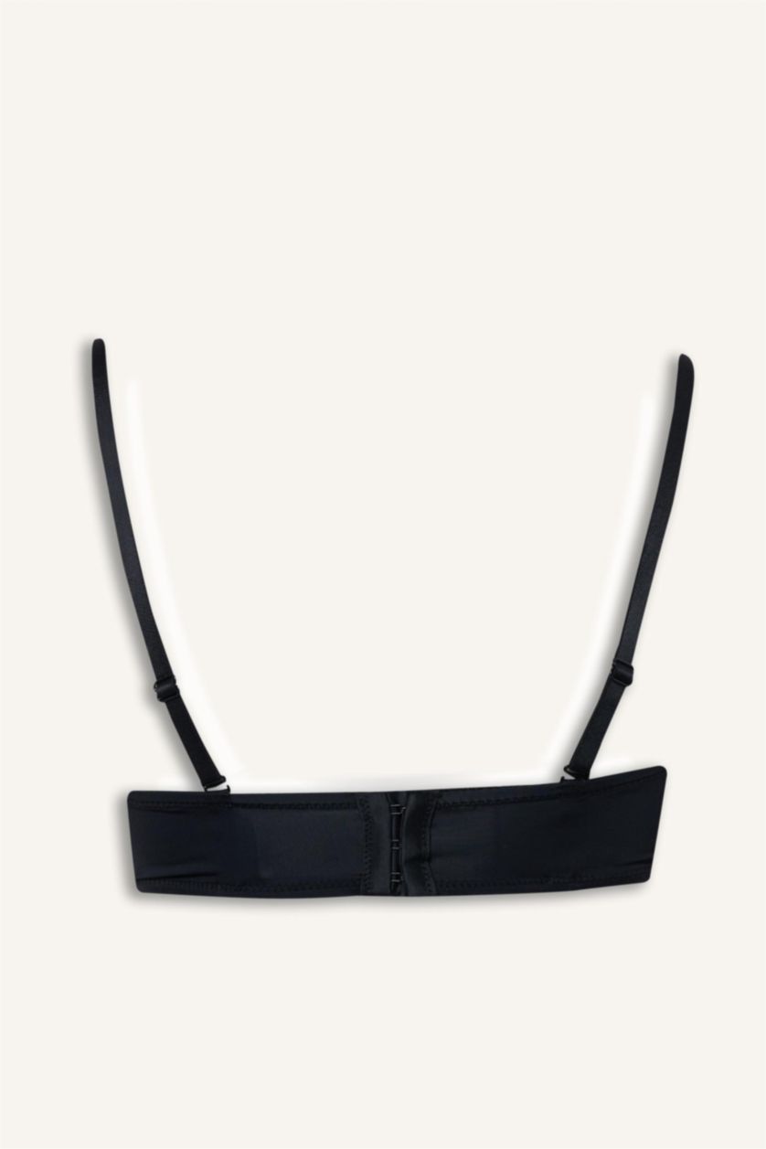 Kadın Siyah Micro Kaplı Yarım Dolgulu Balenli Straplez Sütyen	