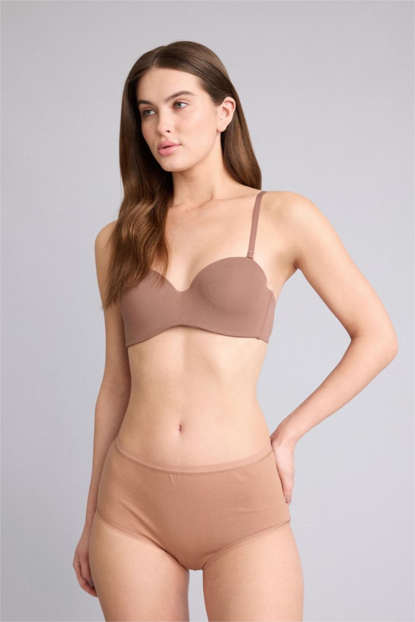 Kadın Açık Kahve Micro Kaplı Yarım Dolgulu Balenli Straplez Sütyen