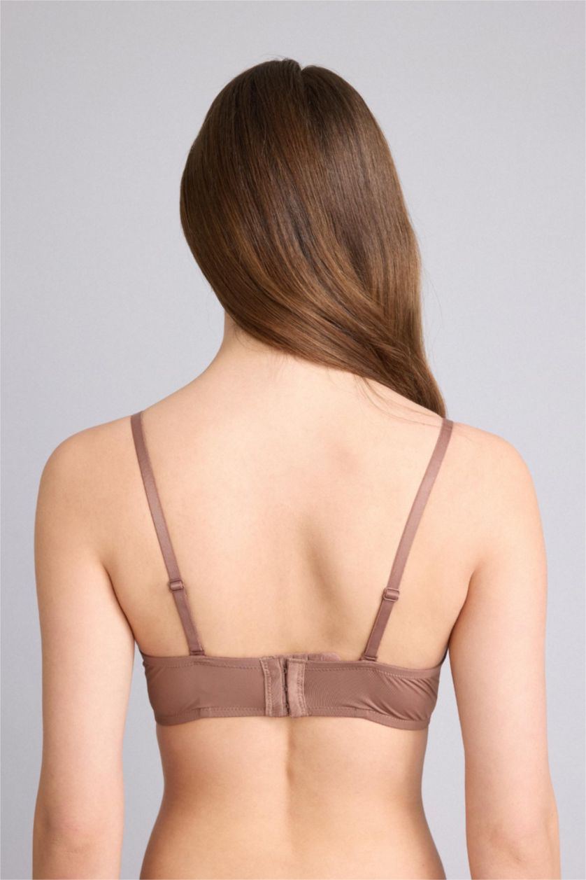 Kadın Açık Kahve Micro Kaplı Yarım Dolgulu Balenli Straplez Sütyen