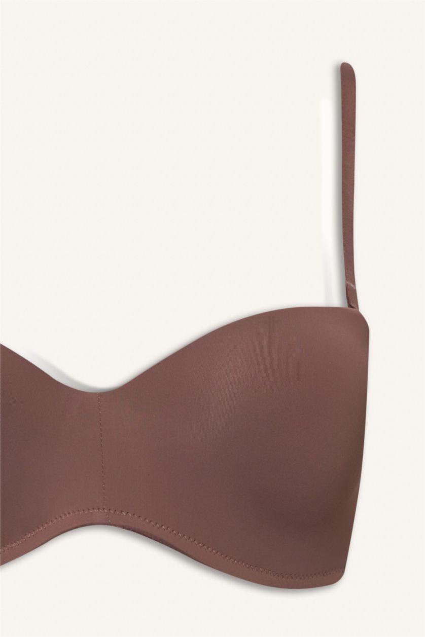 Kadın Açık Kahve Micro Kaplı Yarım Dolgulu Balenli Straplez Sütyen