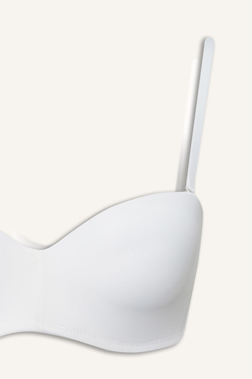 Kadın Ekru Micro Kaplı Yarım Dolgulu Balenli Straplez Sütyen	