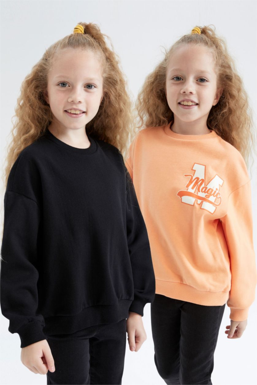 GIRLS & TEENS Salmon 2 piece Regular Fit Crew Neck Sweatshirt