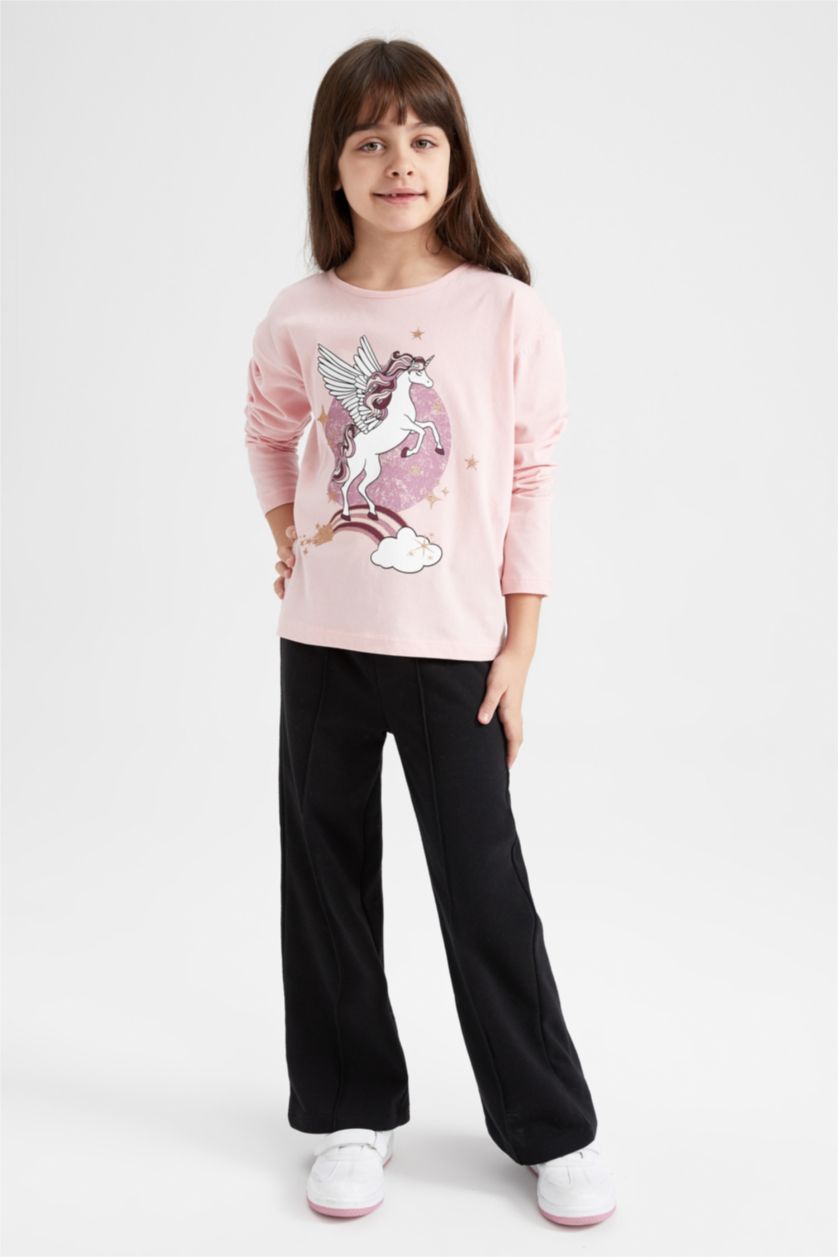 Kız Çocuk - Genç Kız Açık Pembe Kız Çocuk Bisiklet Yaka 3'lü Uzun Kollu Tişört