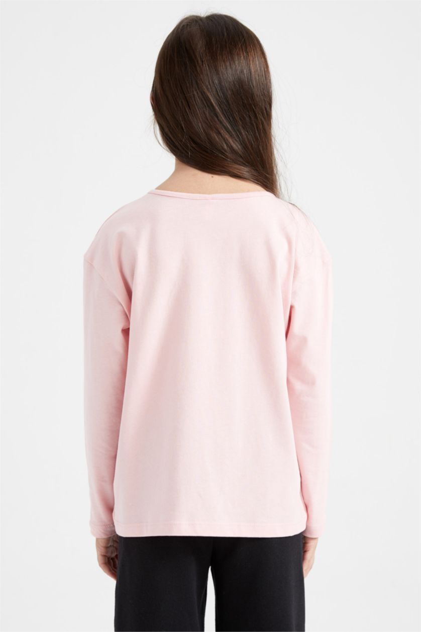 Kız Çocuk - Genç Kız Açık Pembe Kız Çocuk Bisiklet Yaka 3'lü Uzun Kollu Tişört