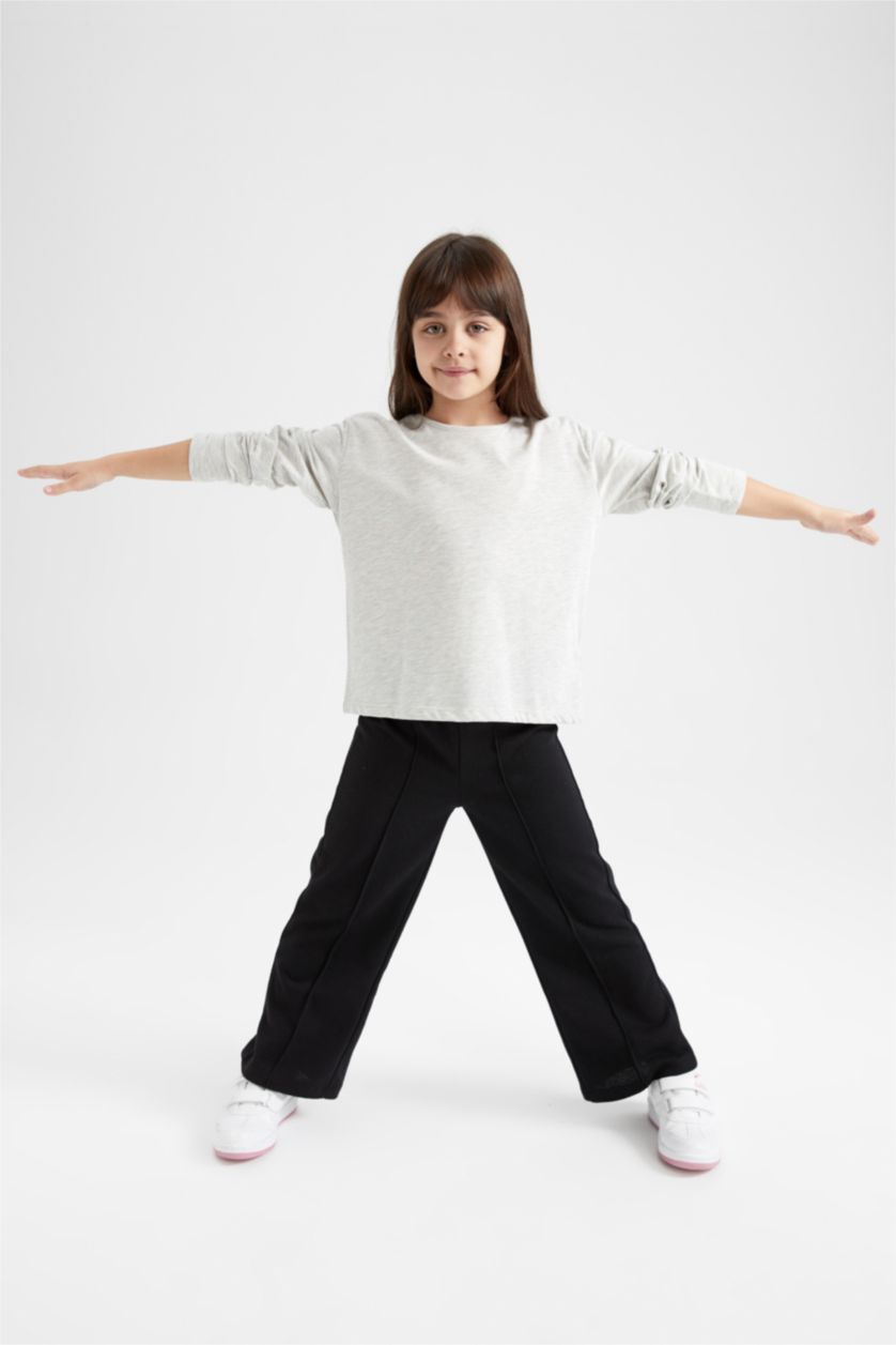 Kız Çocuk - Genç Kız Açık Pembe Kız Çocuk Bisiklet Yaka 3'lü Uzun Kollu Tişört