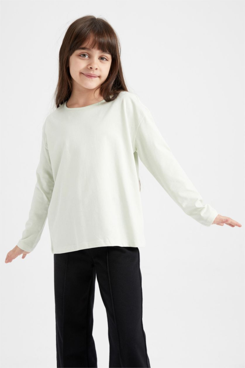 Kız Çocuk - Genç Kız Açık Pembe Kız Çocuk Bisiklet Yaka 3'lü Uzun Kollu Tişört