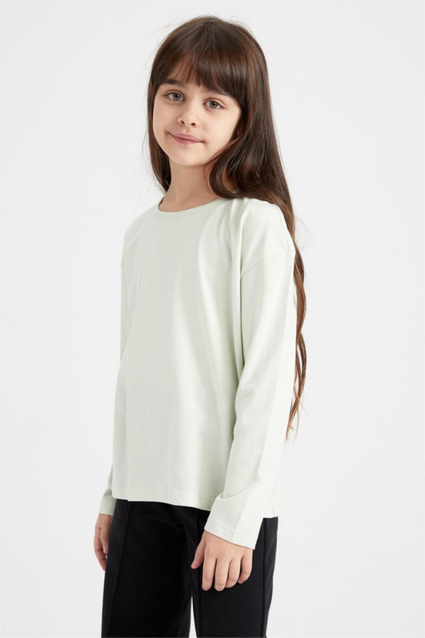 Kız Çocuk - Genç Kız Açık Pembe Kız Çocuk Bisiklet Yaka 3'lü Uzun Kollu Tişört