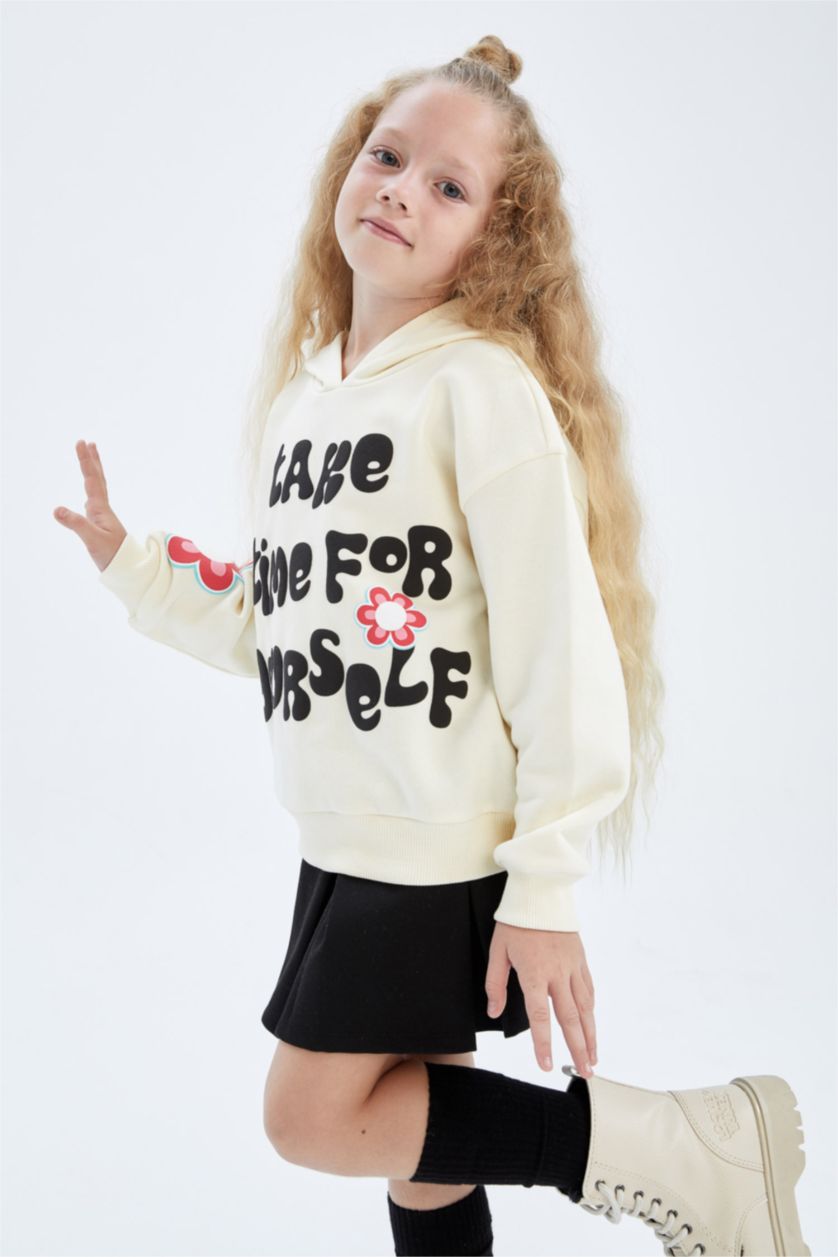 FILLES Écru Sweat-Shirt Pour Filles En Tissu Épais Avec Une Coupe Confortable, Avec Des Plumes Douces À L'İntérieur