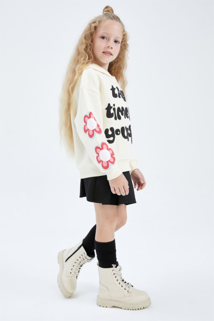 FILLES Écru Sweat-Shirt Pour Filles En Tissu Épais Avec Une Coupe Confortable, Avec Des Plumes Douces À L'İntérieur