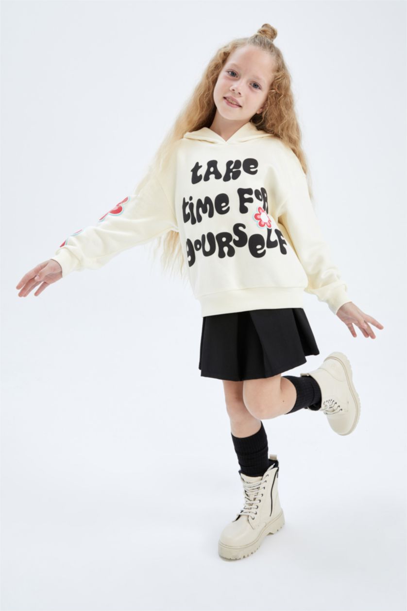 FILLES Écru Sweat-Shirt Pour Filles En Tissu Épais Avec Une Coupe Confortable, Avec Des Plumes Douces À L'İntérieur