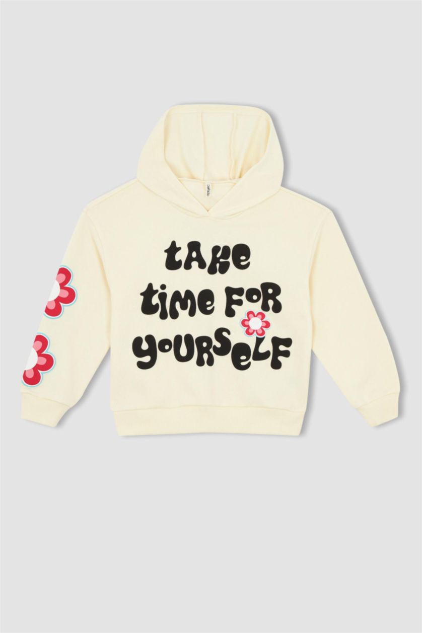 FILLES Écru Sweat-Shirt Pour Filles En Tissu Épais Avec Une Coupe Confortable, Avec Des Plumes Douces À L'İntérieur