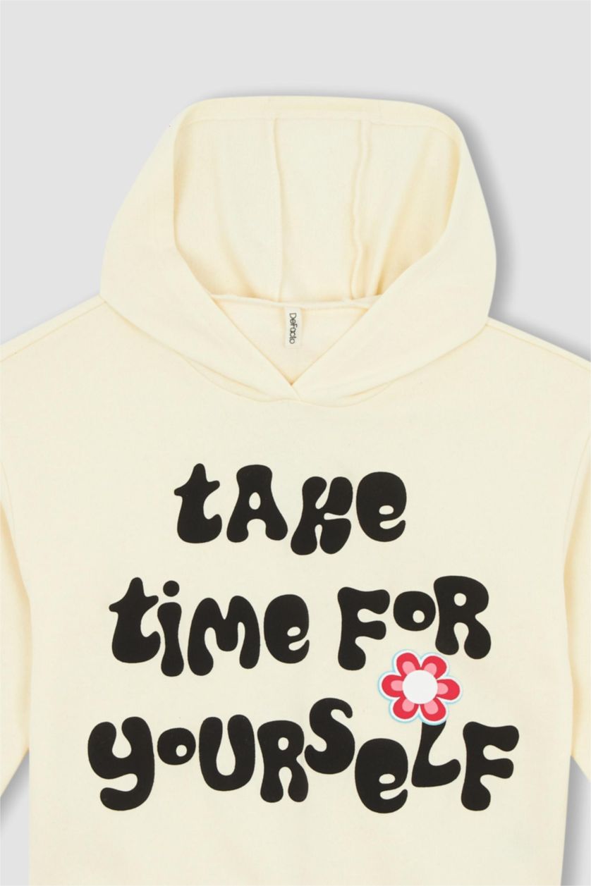 FILLES Écru Sweat-Shirt Pour Filles En Tissu Épais Avec Une Coupe Confortable, Avec Des Plumes Douces À L'İntérieur