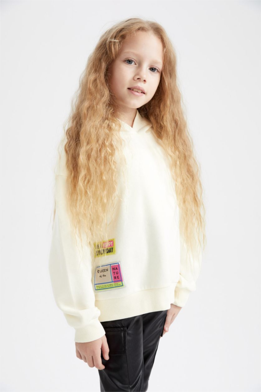 بناتي بيج فاتح سويت شيرت بناتي مخمل قصة مريحة بكابيشون