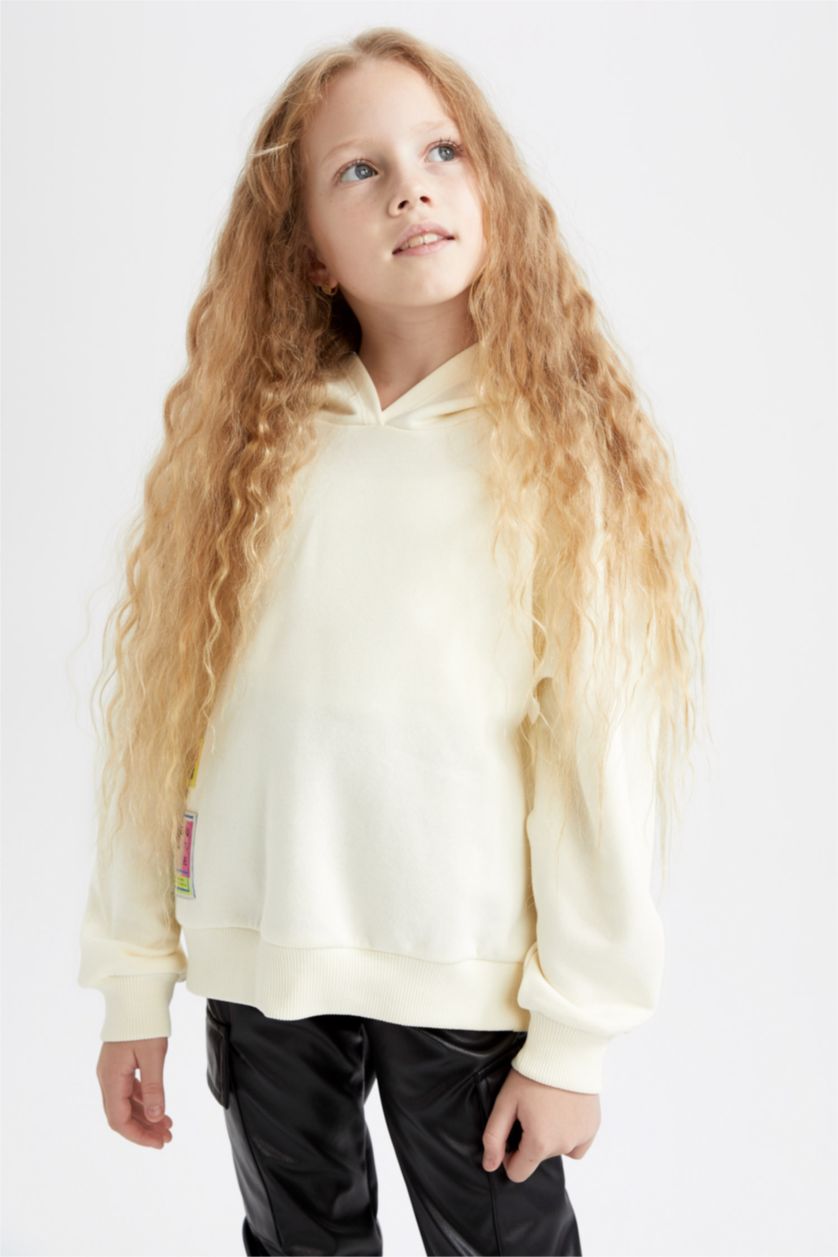 بناتي بيج فاتح سويت شيرت بناتي مخمل قصة مريحة بكابيشون