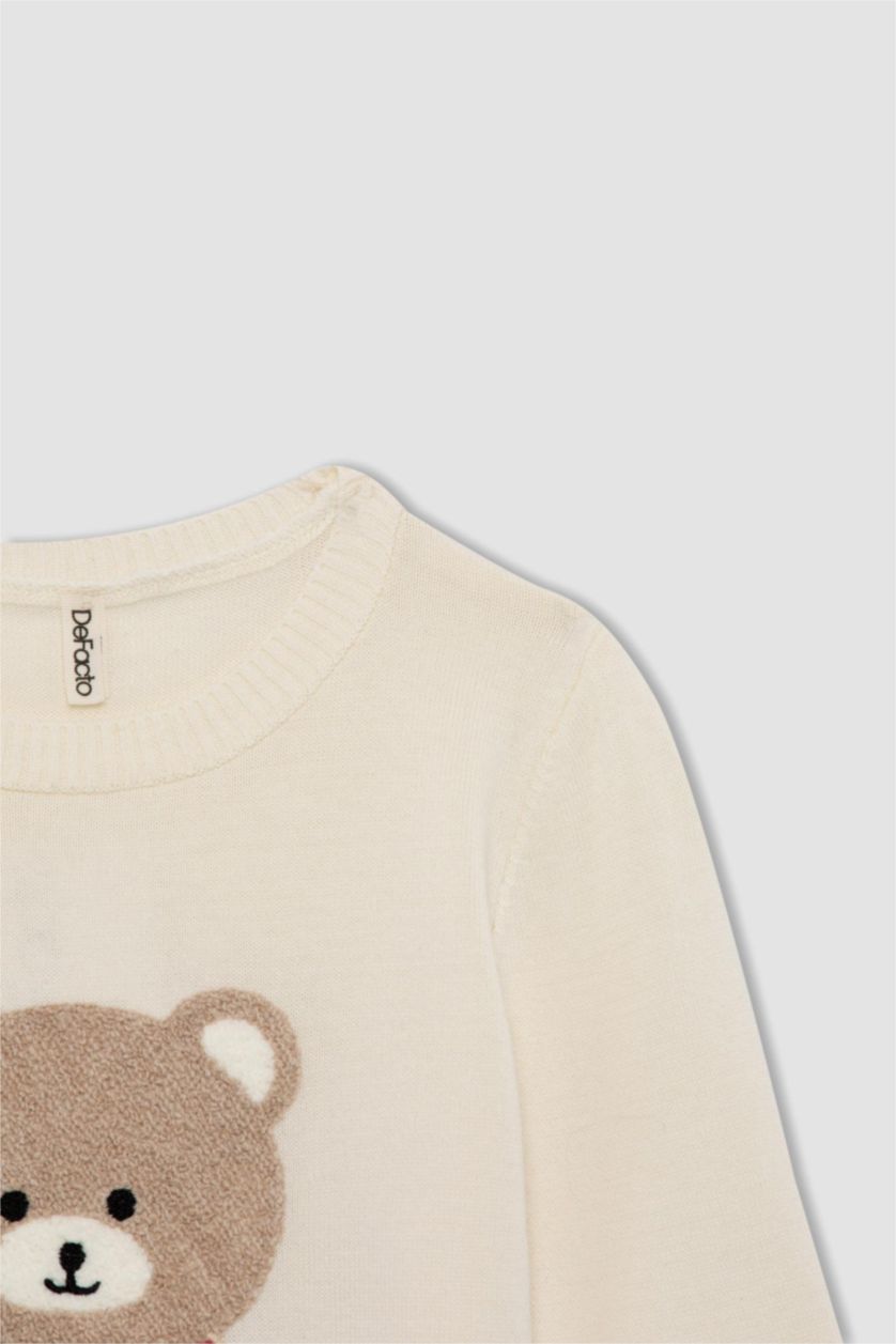 Kız Çocuk - Genç Kız Bej Melanj Regular Fıt Bisiklet Yaka Triko Kazak Kız Çocuk