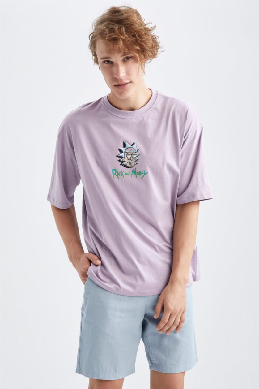 HOMME Violet Clair T-shirt à manches courtes Coupe Oversize Imprimé Col rond Rick Et Morty (Fournisseur)