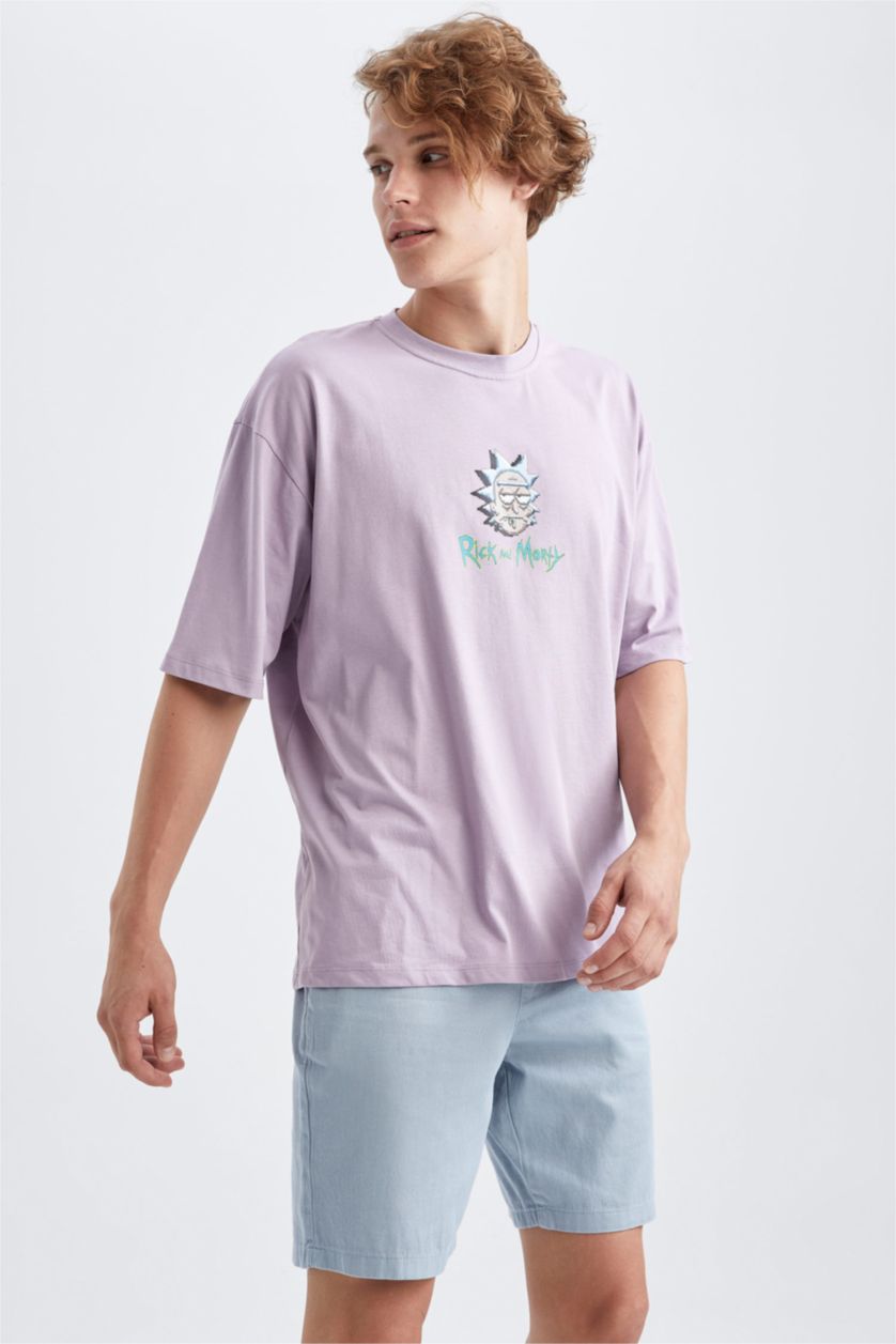 HOMME Violet Clair T-shirt à manches courtes Coupe Oversize Imprimé Col rond Rick Et Morty (Fournisseur)