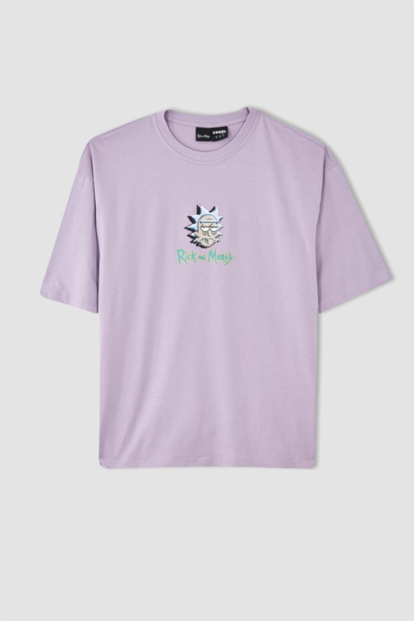 HOMME Violet Clair T-shirt à manches courtes Coupe Oversize Imprimé Col rond Rick Et Morty (Fournisseur)