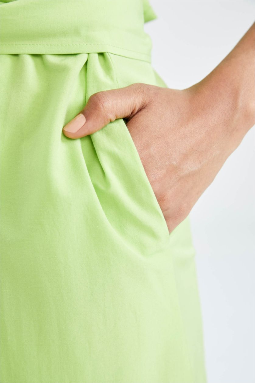 WOMAN Light Green Poplin Midi Short Sleeve Woven Dress