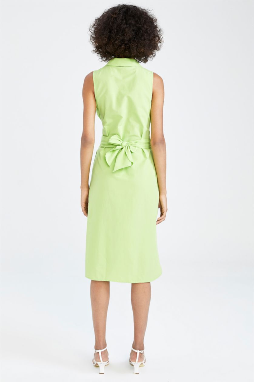 WOMAN Light Green Poplin Midi Short Sleeve Woven Dress