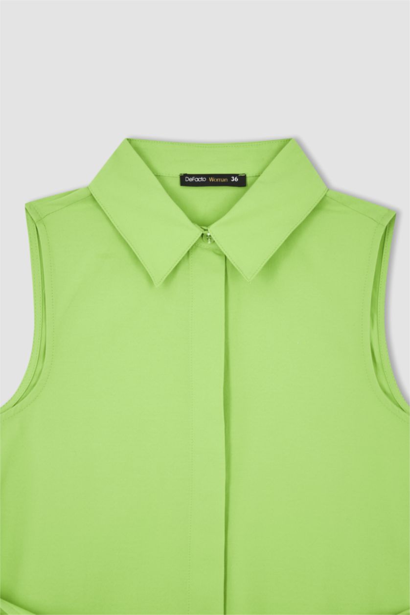 WOMAN Light Green Poplin Midi Short Sleeve Woven Dress