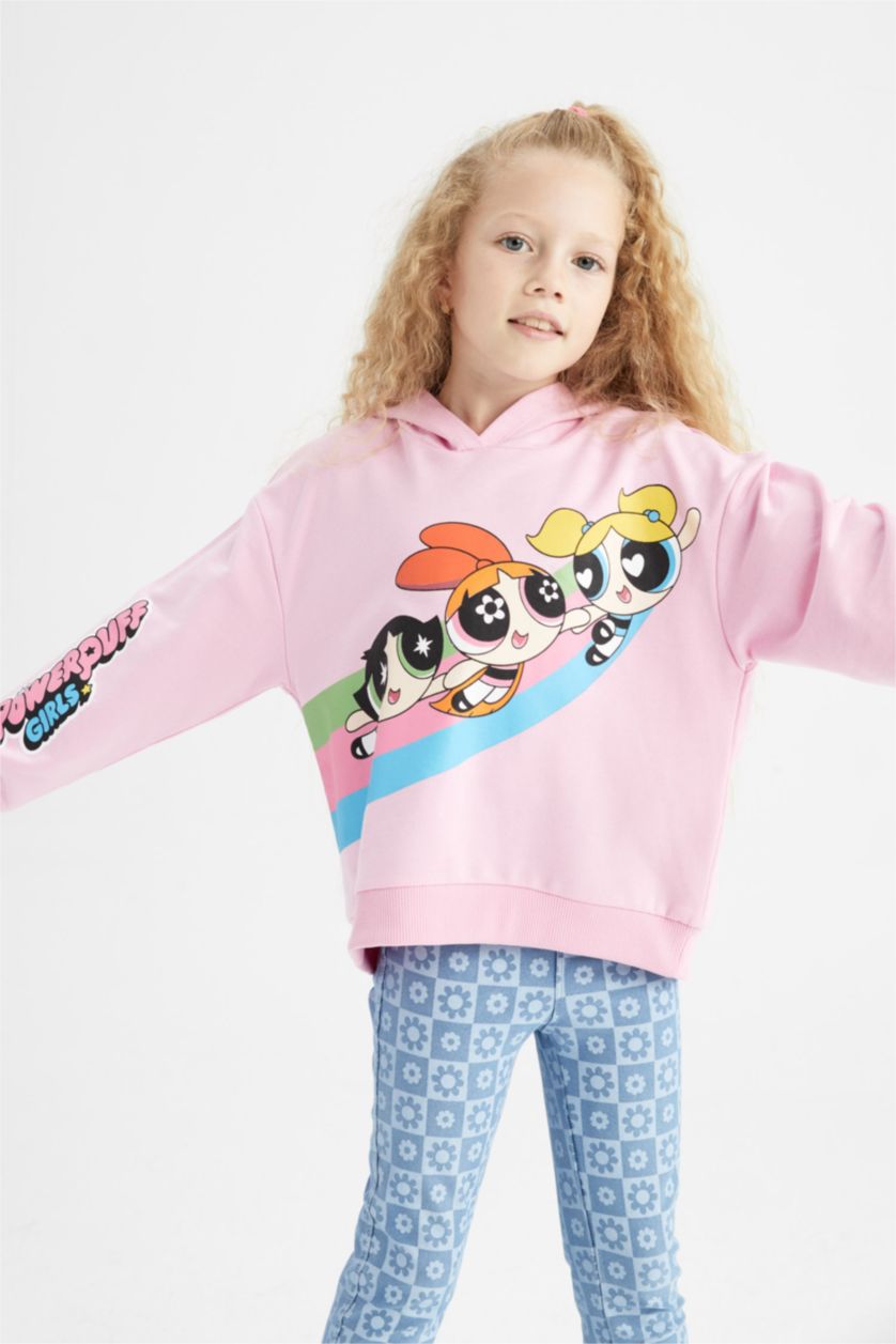 Kız Çocuk - Genç Kız Pembe Kız Çocuk PowerPuff Girls Bisiklet Yaka Sweatshirt