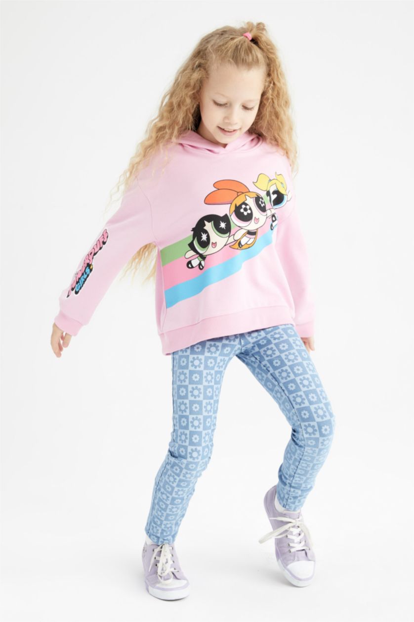 Kız Çocuk - Genç Kız Pembe Kız Çocuk PowerPuff Girls Bisiklet Yaka Sweatshirt