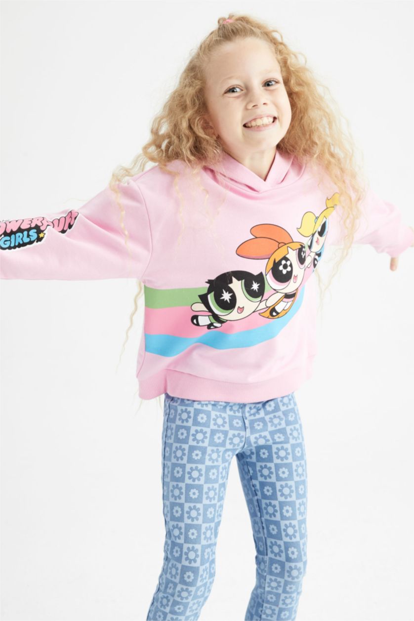Kız Çocuk - Genç Kız Pembe Kız Çocuk PowerPuff Girls Bisiklet Yaka Sweatshirt