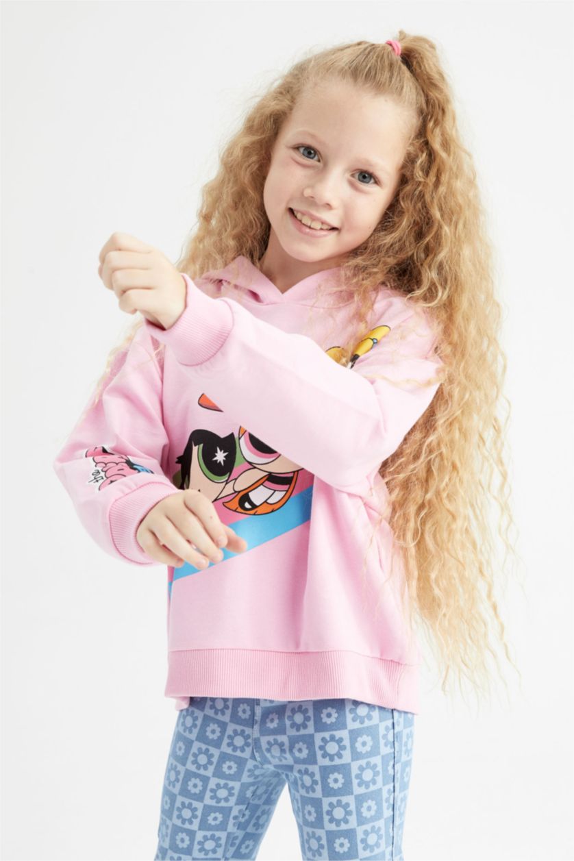Kız Çocuk - Genç Kız Pembe Kız Çocuk PowerPuff Girls Bisiklet Yaka Sweatshirt
