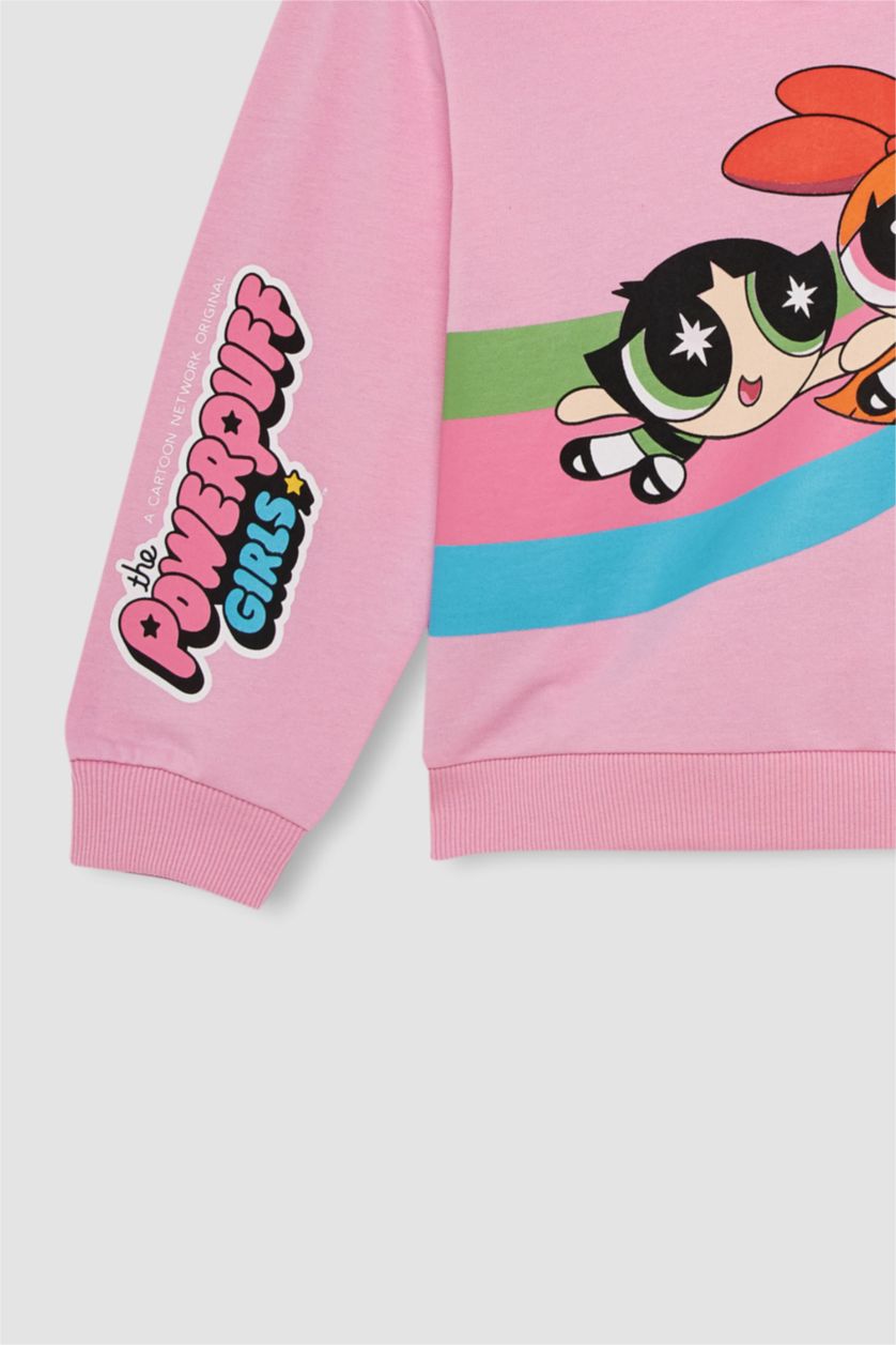 Kız Çocuk - Genç Kız Pembe Kız Çocuk PowerPuff Girls Bisiklet Yaka Sweatshirt