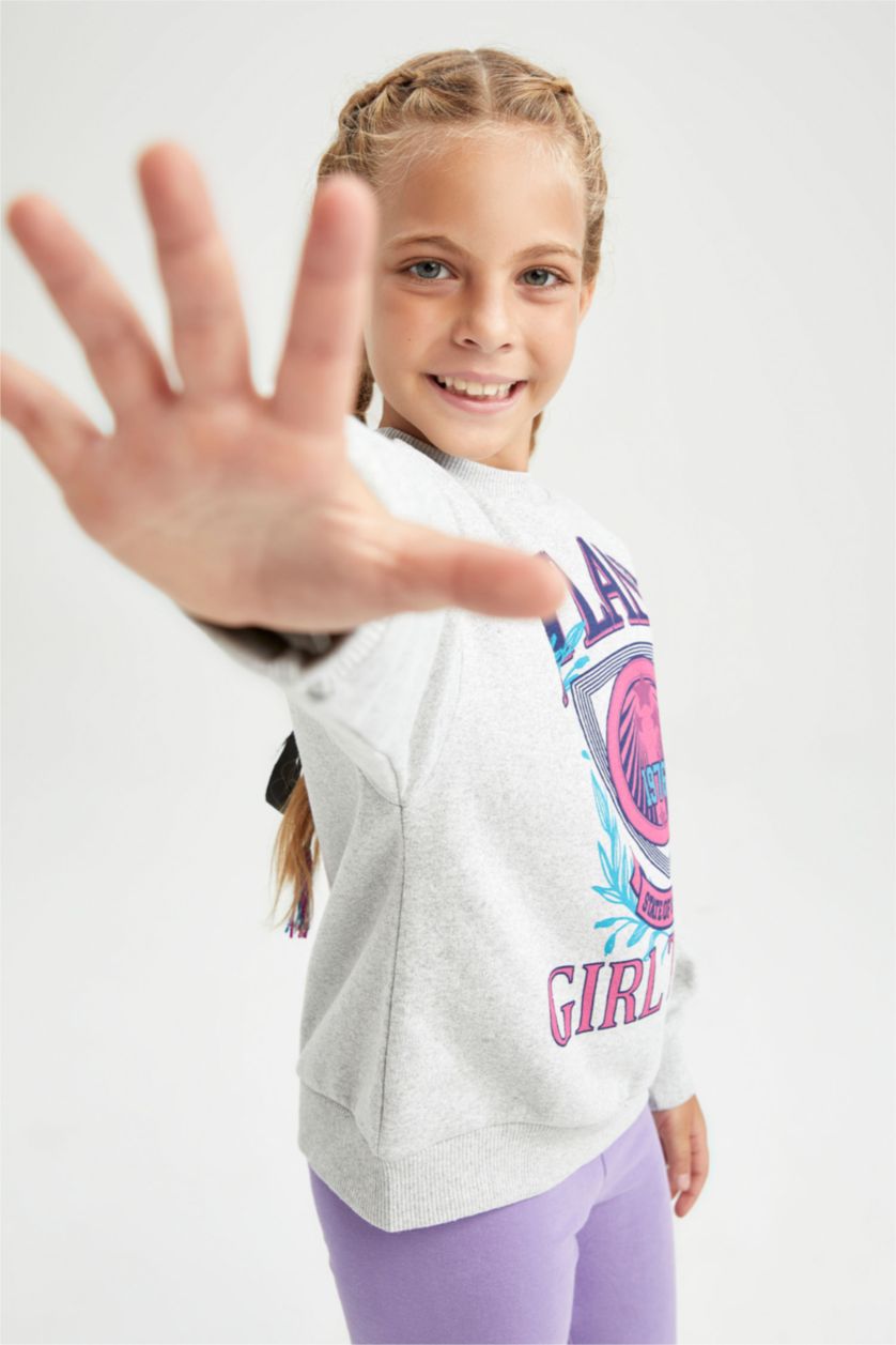 Kız Çocuk - Genç Kız Gri Melanj Kız Çocuk Bisiklet Yaka İçi Yumuşak Tüylü Sweatshirt