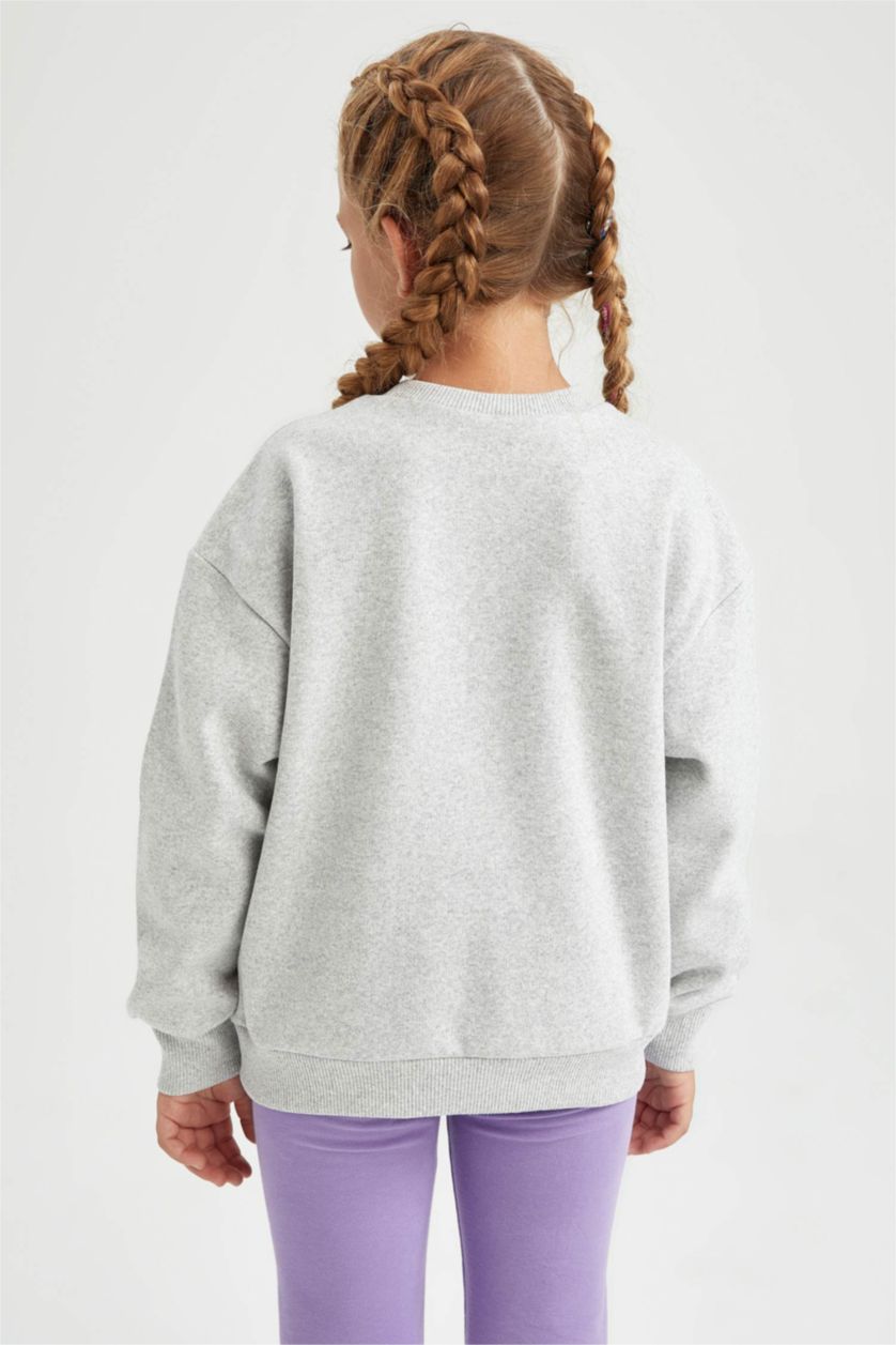 Kız Çocuk - Genç Kız Gri Melanj Kız Çocuk Bisiklet Yaka İçi Yumuşak Tüylü Sweatshirt