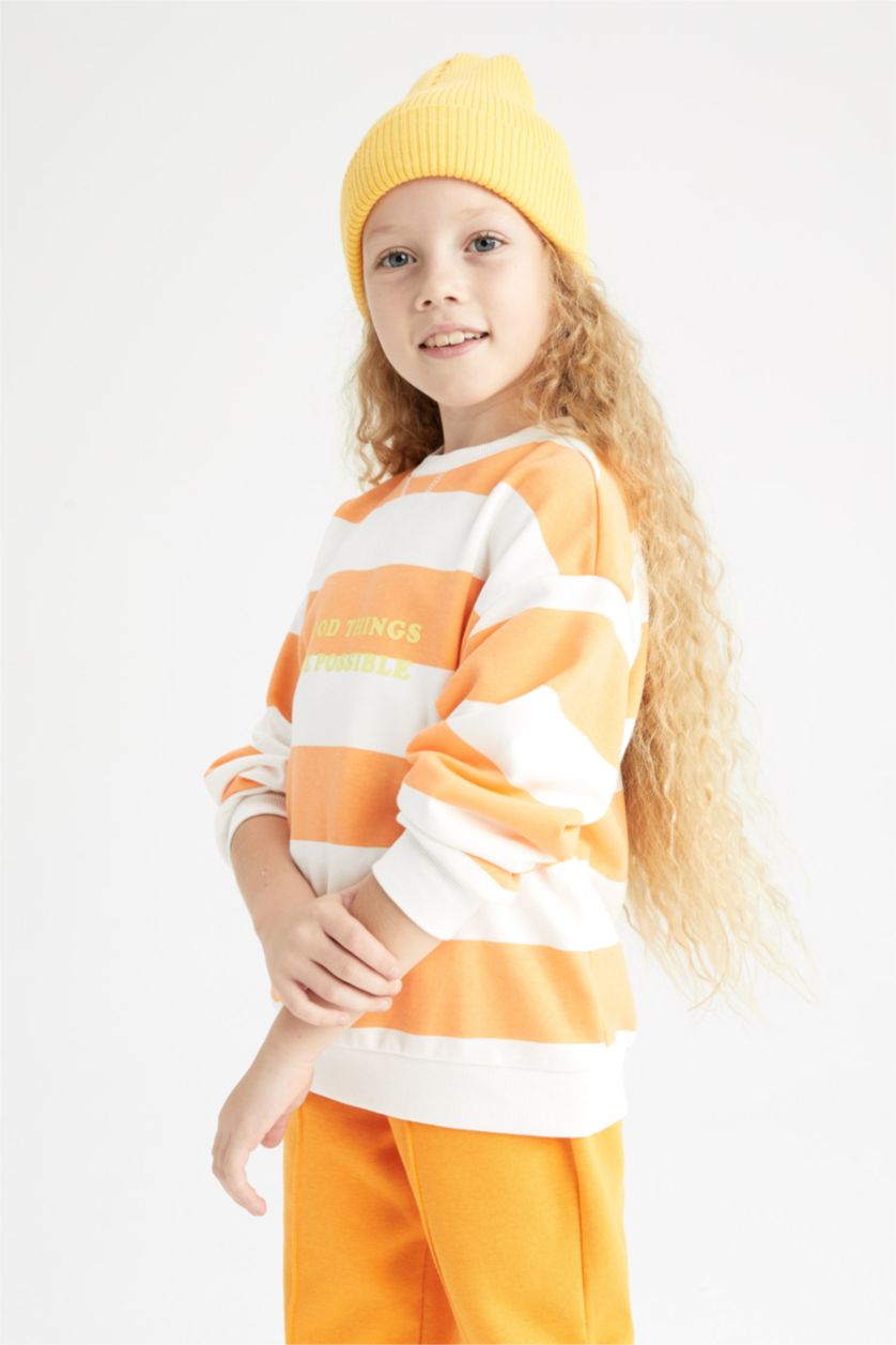 GIRLS & TEENS Neon Orange Relax Fit Crew Neck Sweatshirt