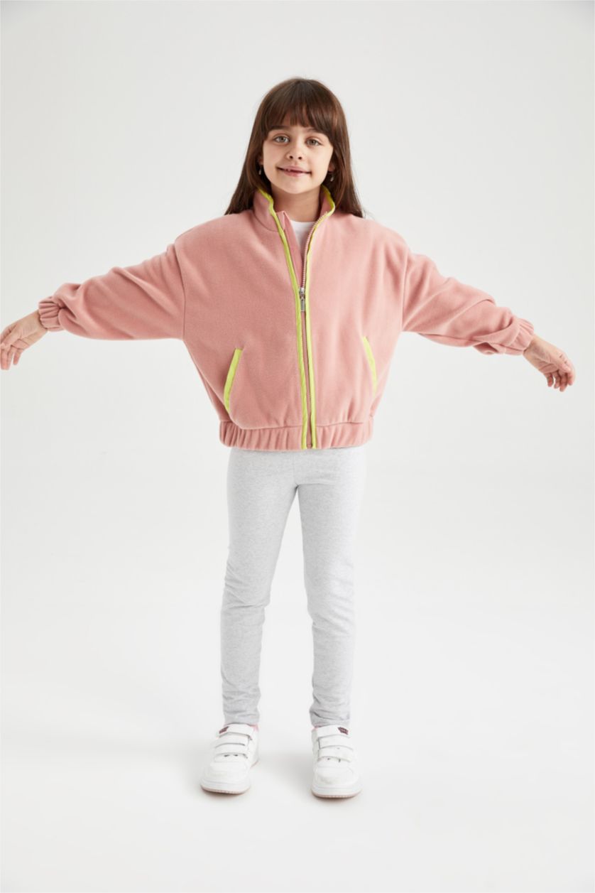 Девочки и подростки Светло-розовый Кардиган со стоячим воротником из флиса для девочек