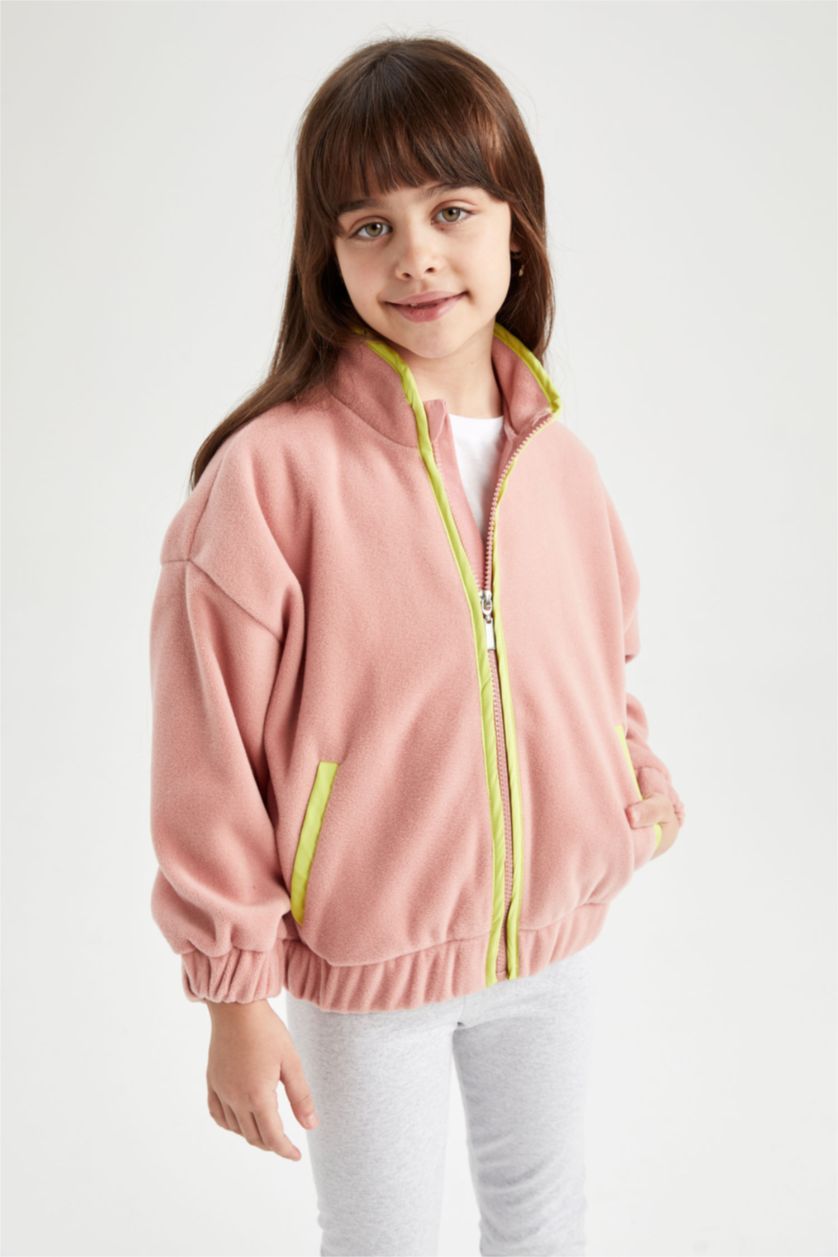 Девочки и подростки Светло-розовый Кардиган со стоячим воротником из флиса для девочек