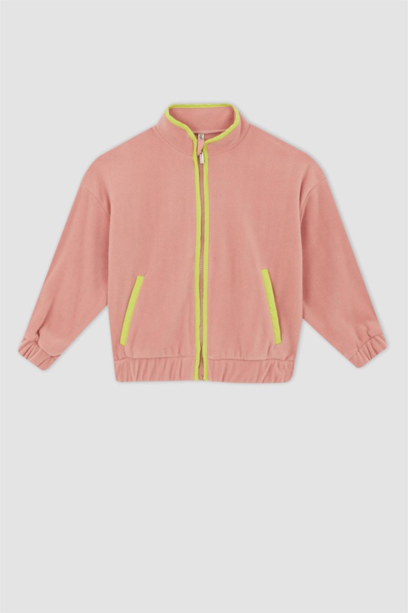 Девочки и подростки Светло-розовый Кардиган со стоячим воротником из флиса для девочек