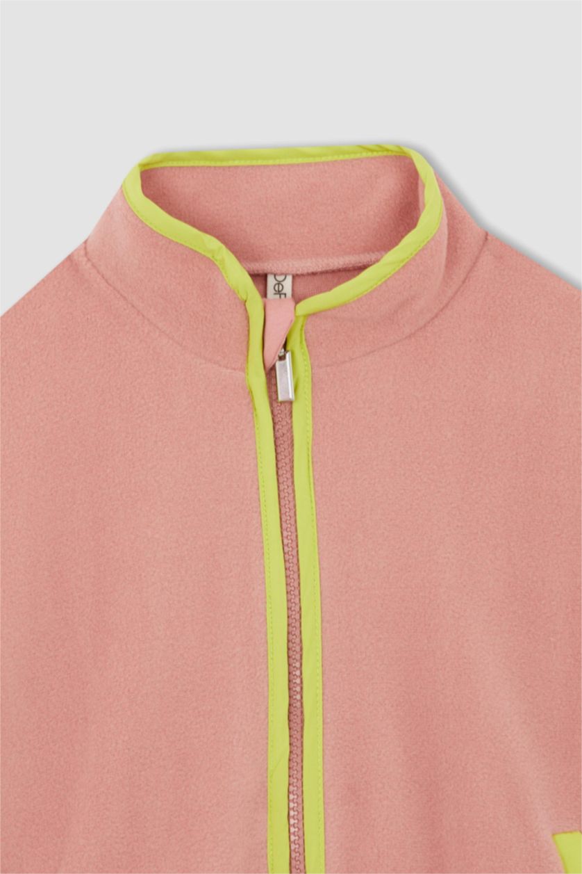 Девочки и подростки Светло-розовый Кардиган со стоячим воротником из флиса для девочек