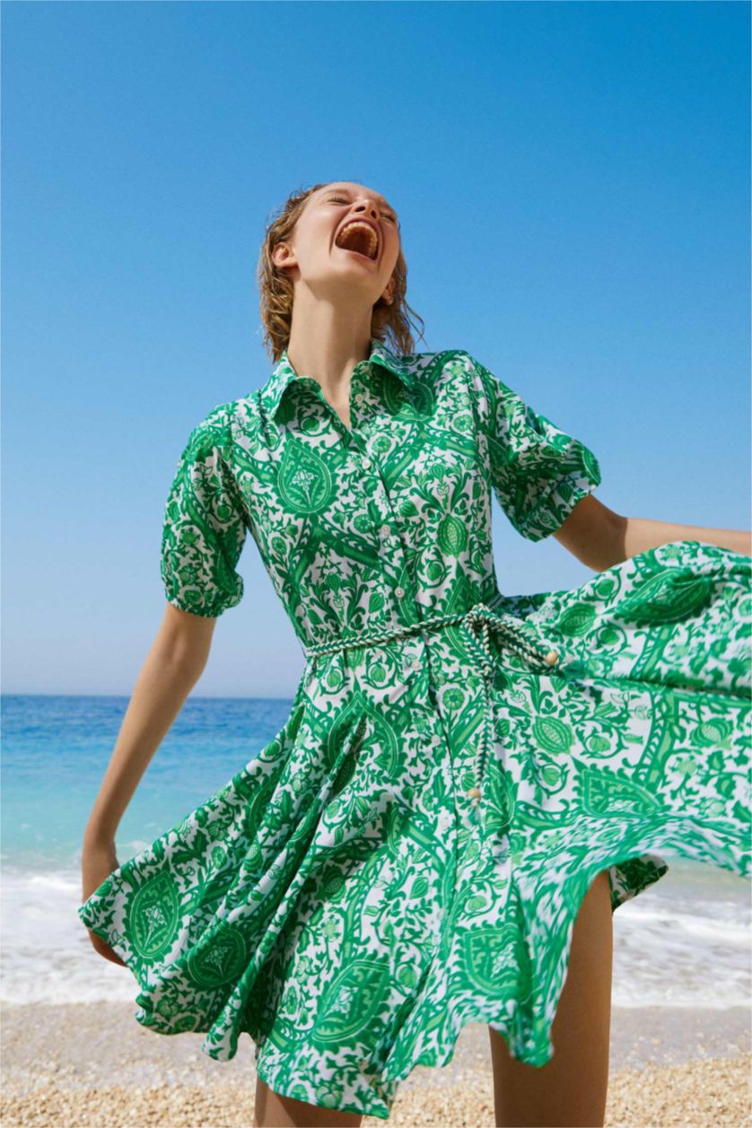 Kadın Açık Yeşil Poplin Mini Elbise