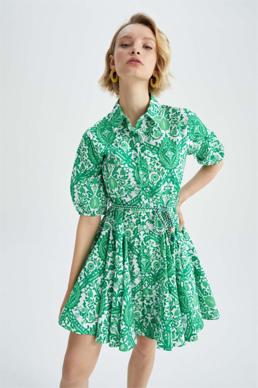 Kadın Açık Yeşil Poplin Mini Elbise