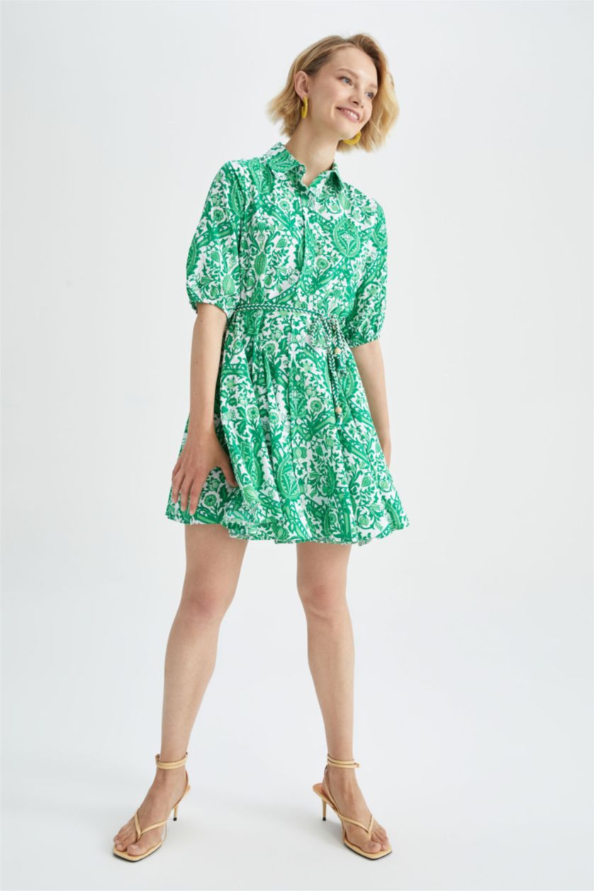 Kadın Açık Yeşil Poplin Mini Elbise