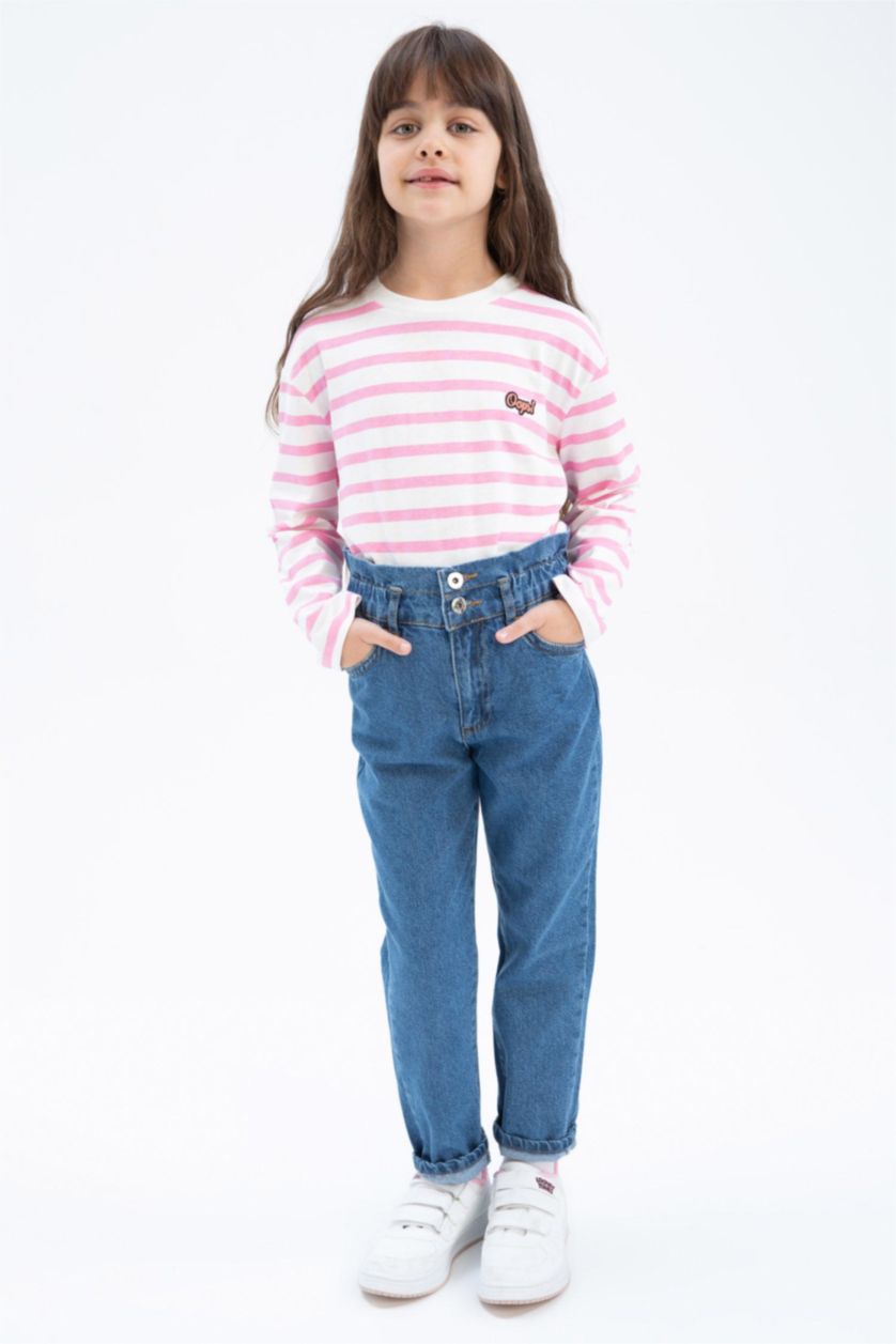 GIRLS & TEENS Pink تيشيرت كم طويل قصة مريحة
