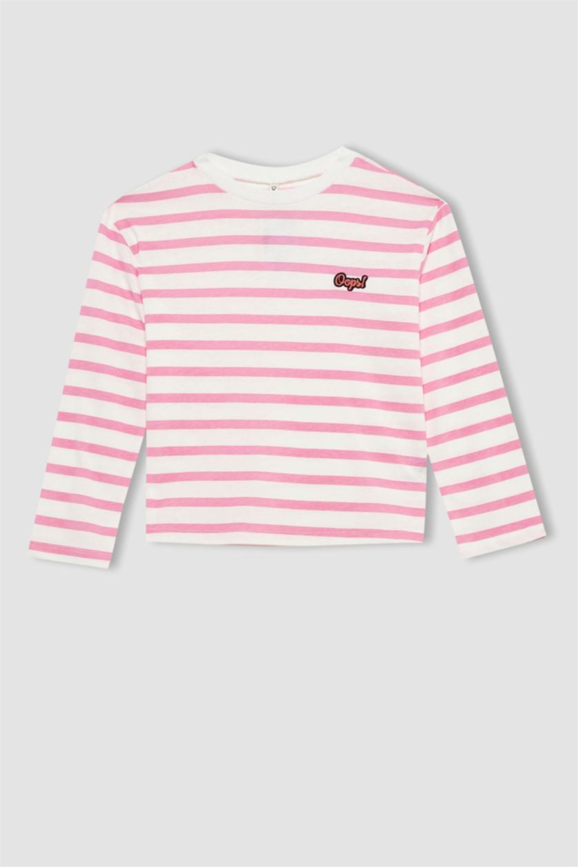 GIRLS & TEENS Pink تيشيرت كم طويل قصة مريحة