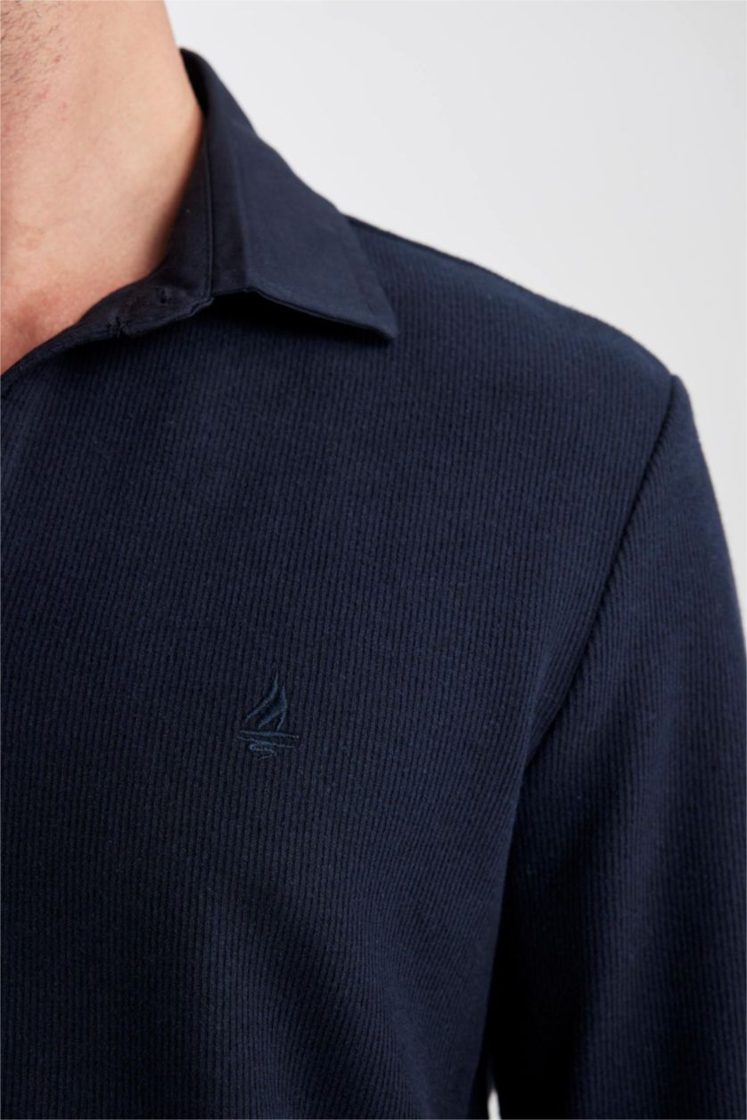 MAN NAVY Regular Fit Polo Collar Basic Sweatshirt